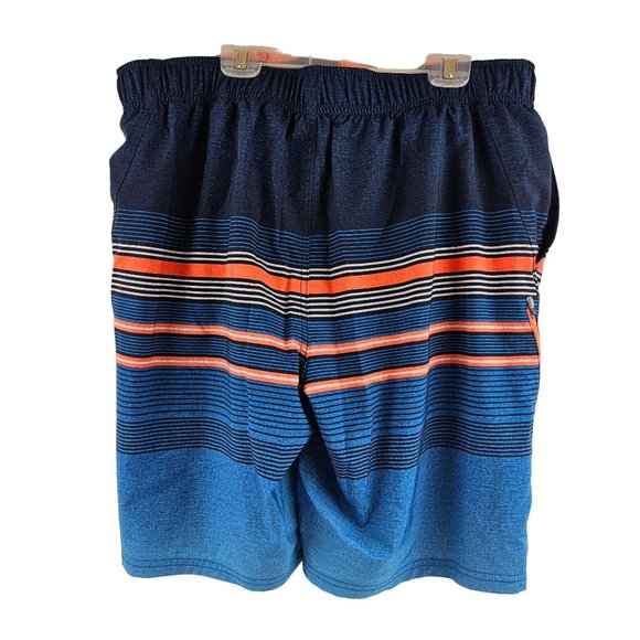 Zeroxposure Men Swim Trunks Size L Blue Orange Striped Drawstring Zippered Pocke - Picture 2 of 8